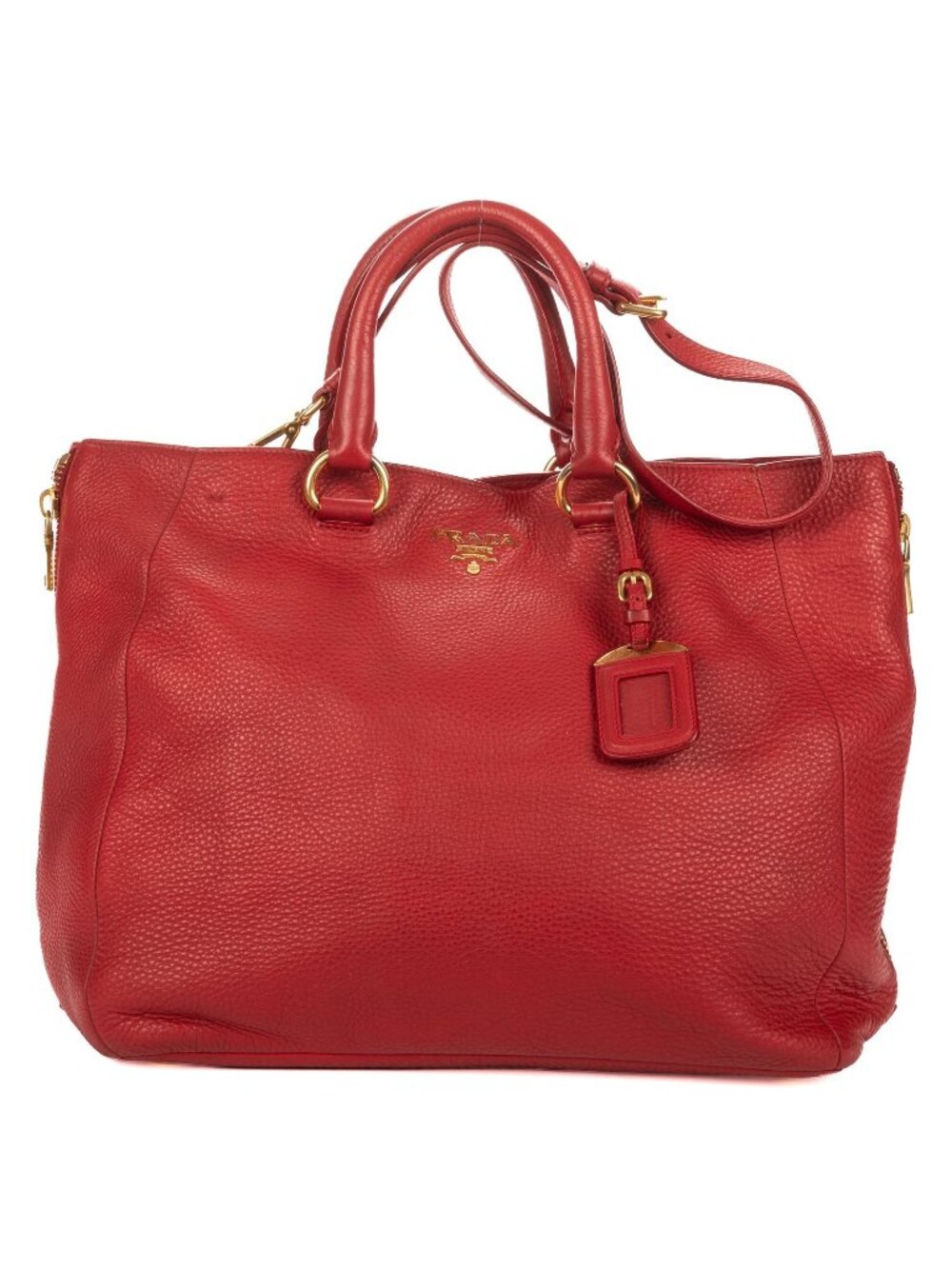 Prada Small Shopping Tote Bag Red Vitello Daino